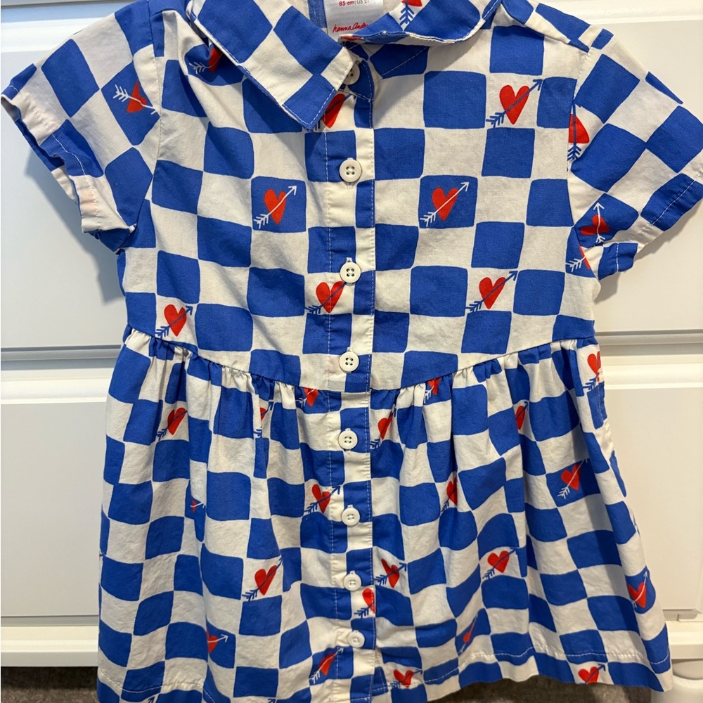 Hanna Andersson Blue and White Dress with Hearts